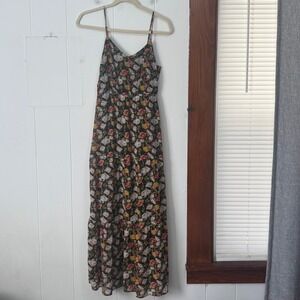 J.Crew Mercantile Floral Maxi Dress Black Multi Tiered V-Neck Size 00